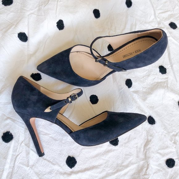 Pour La Victoire Shoes - Por La Victoire Cecilia Navy Blue Suede D'Orsay Pump with Hardware